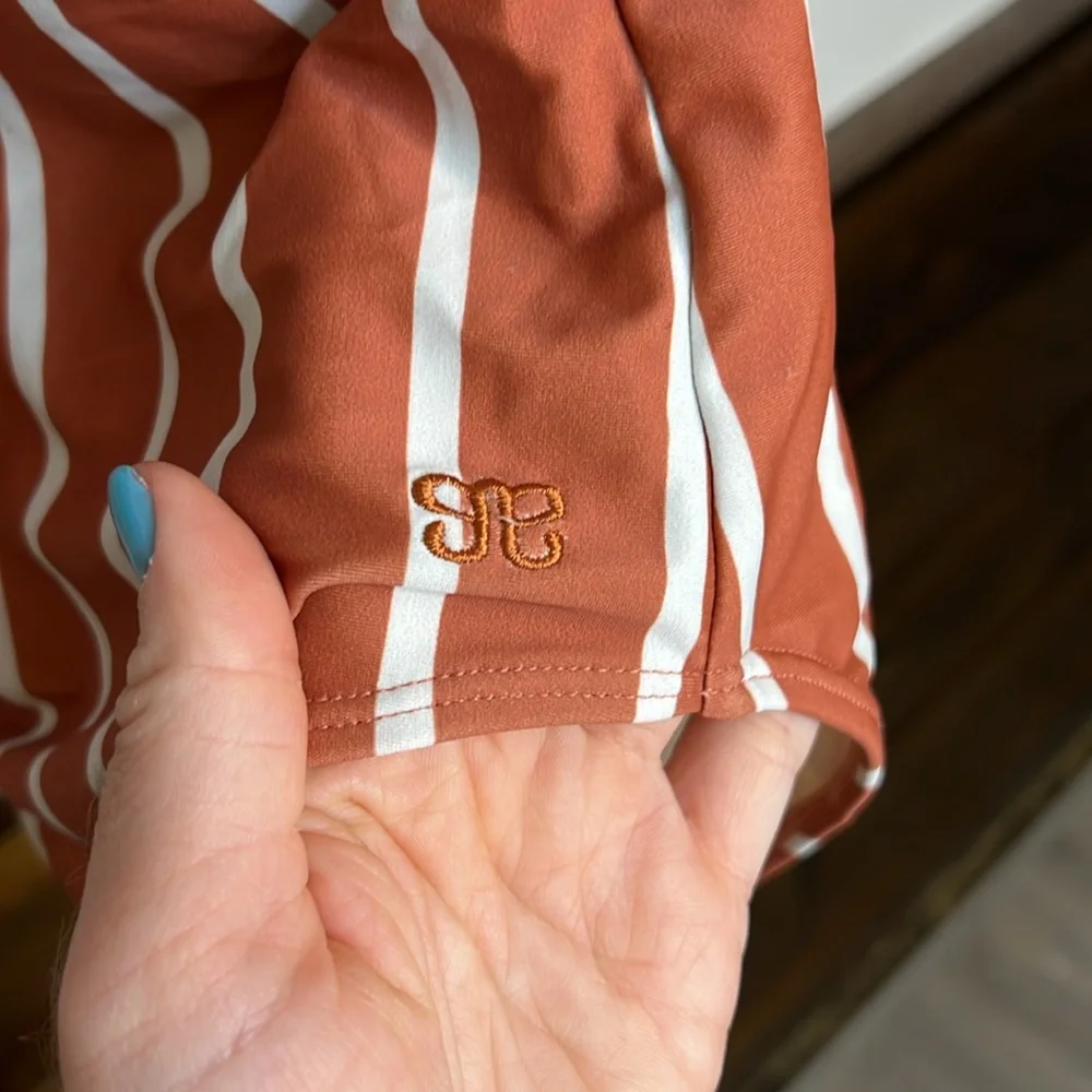 Albion Fit Rust and Cream Striped One Piece Swimsuit- Girl’s‎ 8/10
